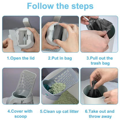 2-in-1 Cat Litter Scoop with Waste Bag Holder