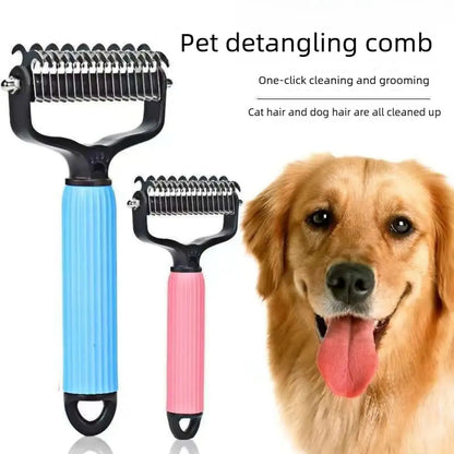 Double-Sided Detangling and Deshedding Comb for Dogs