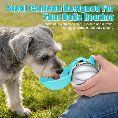 2-in-1 Stainless Steel Dog Water Bottle with Foldable Bowl