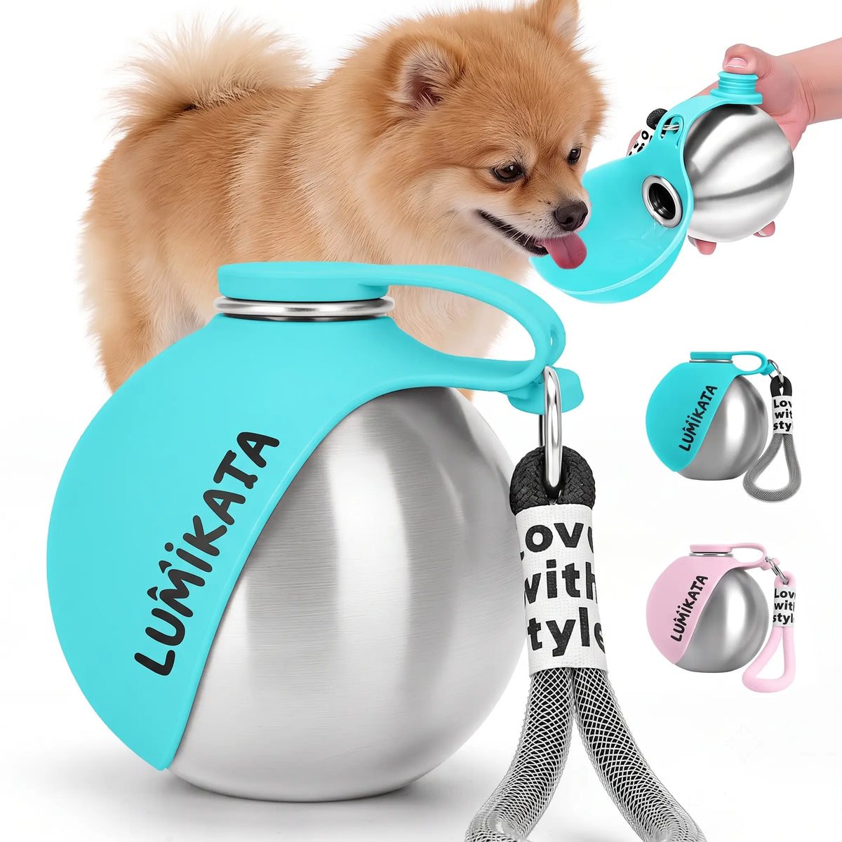 2-in-1 Stainless Steel Dog Water Bottle with Foldable Bowl