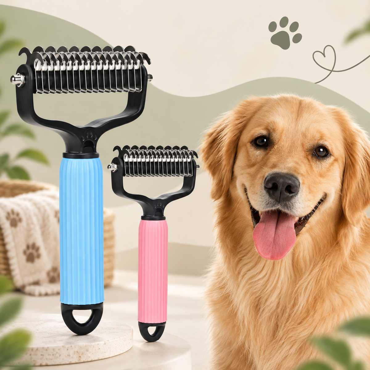 Double-Sided Detangling and Deshedding Comb for Dogs