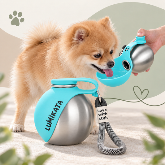 2-in-1 Stainless Steel Dog Water Bottle with Foldable Bowl