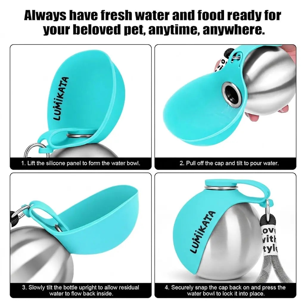 2-in-1 Stainless Steel Dog Water Bottle with Foldable Bowl